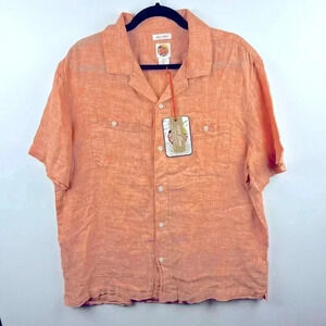 C And C California Shirt Adult Large CORAL  100% Linen Button Up Pocket Mens NEW